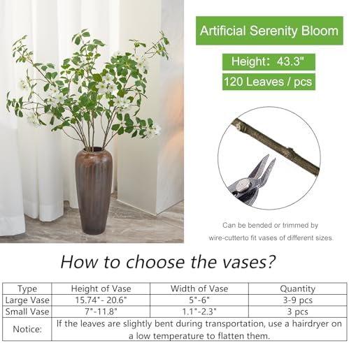 Heleze 3 PCS 43.3 Inch Artificial Greenery Stems Fake Branches with Leaves for Vase Faux Plants Silk Flowers for Home Decor Indoor Serenity Blossoms White - Image 6