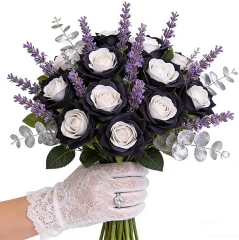 Kimura's Cabin 12pcs Real Touch Roses Artificial Flower Lifelike Rose,Black - Image 5