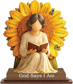 Christian Gifts for Women, God Says I Am Sunflower Bible Verse Desk Decor by KATINAT