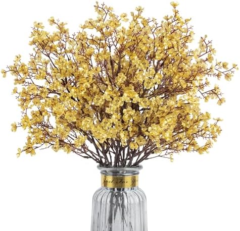 8Pcs Artificial Babys Breath Flowers Real Touch Fake Gold Flower Decoration by HIAGROW