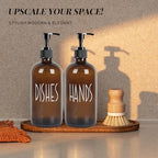 Dish Soap Dispenser with Plastic Pump for Kitchen - 16 OZ Glass Hand Soap Dispenser Set - Kitchen Bathroom Decor and Accessories (Dark Brown) - Image 6