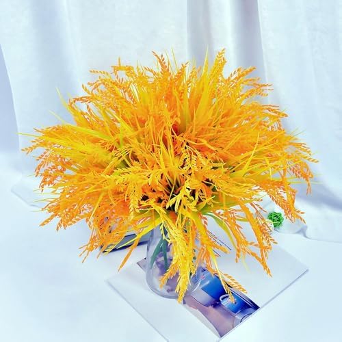 XIYUAN 10 Bundles Wheat Stalks of Golden and Shiny Artificial Rice Wheat Ears Fake Flowers Arrangement 17.7IN for Wheat Grass Farmhouse DIY Home Wedding Valentine's Day Decor - Image 4