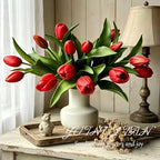 14 Pcs Real Touch Tulips Artificial Flowers Latex Stems Red - Image 4