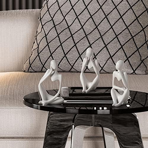 BrownLove 3pcs Decor White Thinker Statue Abstract Art Sculpture，Resin Collectible Figurines for Home Living Room Office Shelf Decoration - Image 4