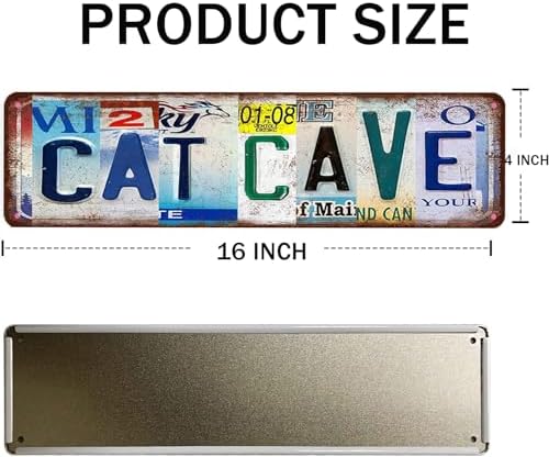 Cat Decor For Cats Lovers Funny Vintage Cat Cave Metal Tin Street Sign Room Decor Wall Art 4x16 Inch - Image 2
