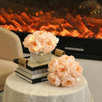 Artificial Peony Silk Flower Centerpieces with LED Light Faux Floral Arrangement in Glass Vase for Home Wedding Table Decoration (Blush Peach) - Image 3