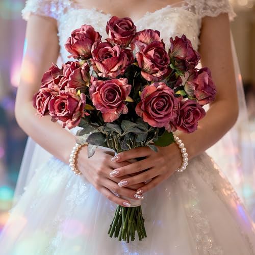 Artificial Flowers Artificial Roses 23.2In Fake Roses Long Stem Artificial Flowers for Tall Vase Silk Rose Suitable for Indoor Decoration Wedding Party Decor DIY Bouquet Autumn (20PCS,Red) - Image 6
