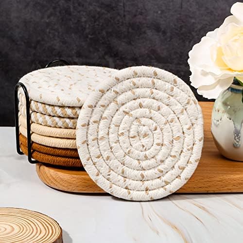 Mckanti Drink Coasters Set of 8, 4 Colors Absorbent Coasters for Drinks, Minimalist Cotton Woven Coaster for Living Room Decor, Fall Home Decor, 4.3 Inches - Image 7