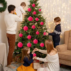 46Pcs Velvet Christmas Ball Ornaments Set - Flocked Shatterproof Christmas Tree Decorations Classic Hanging Ornaments with Rope for Xmas Wreath Holiday Home Decor (Multi-Size, Fuchsia Pink) - Image 6