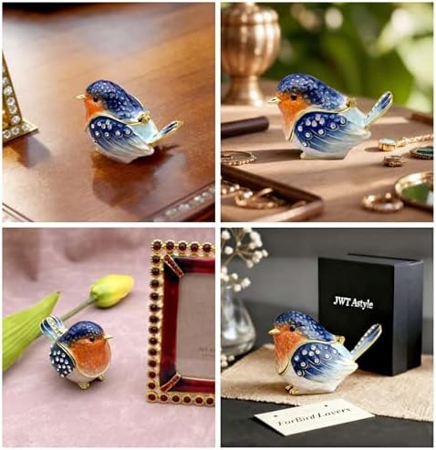 Robin Bird Jewelry Trinket Boxes Hinged Ring Box.Collectible Bird Figurines Home Decor Gifts for Women.Necklace Rings Earrings Organizer. - Image 7