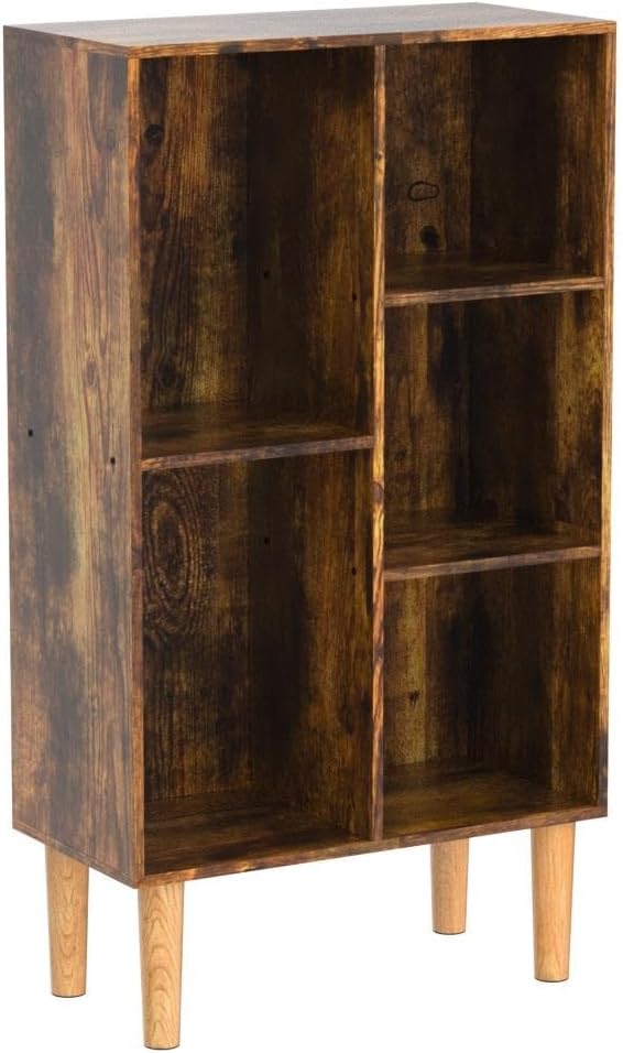 LEYAOYAO 5 Cube Small Bookshelf, 3 Tier Mid-Century Bookcase - Image 4