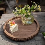 HPC DEC R OUR HAPPY PLACE 12in Round Wood Beaded Tray - Brown, Distressed Finish - Farmhouse Boho Style - Decorative Tray for Living Room, Coffee Table, Kitchen Table or Serving Tray - Image 4