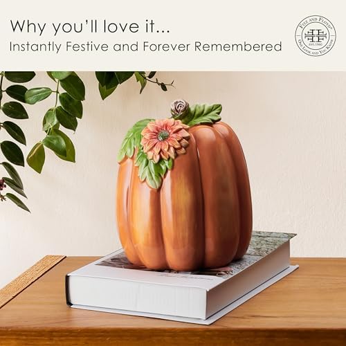 Fitz and Floyd Harvest Halloween Tall Flower Pumpkin Ceramic Figurine, 7 inch - Image 3