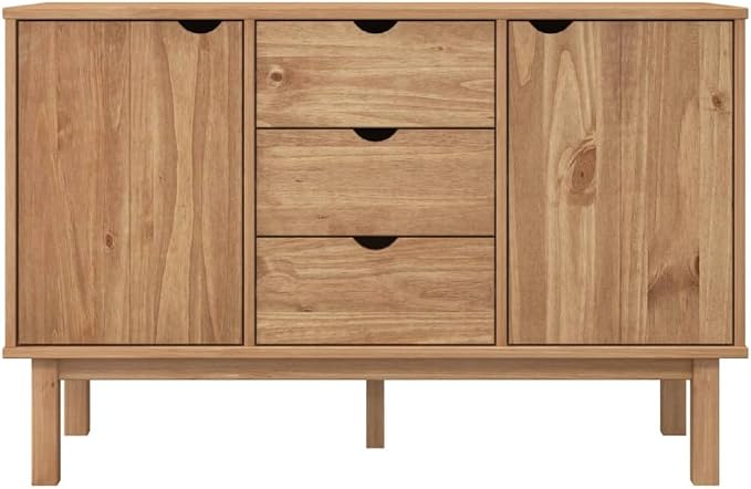 Scandinavian Sideboard Solid Pine Wood Engineered Wood Medium Large Brown 4 - Image 4