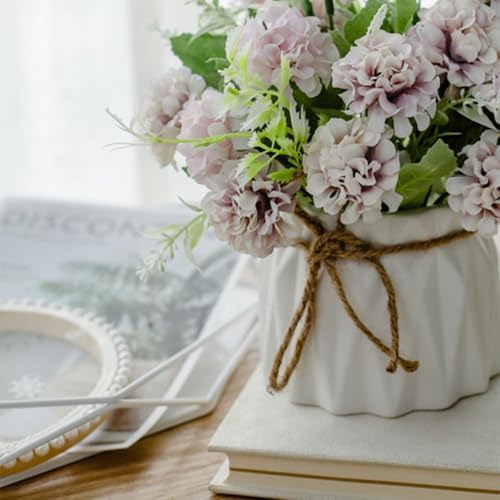 TKAS Fake Flowers Arrangement in Ceramic Vase, Artificial Faux Silk Hydrangea, Small Realistic Dried-Style Floral, Dining Table Centerpiece for Wedding Party Home Decoration (Purple) - Image 3