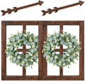 WAKOSAN Rustic Wood Window Frame Wall Decor with Wreath & Arrows, Set of 2 by WAKOSAN