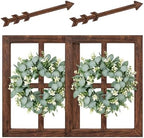 WAKOSAN Rustic Wood Window Frame Wall Decor with Wreath & Arrows, Set of 2 by WAKOSAN
