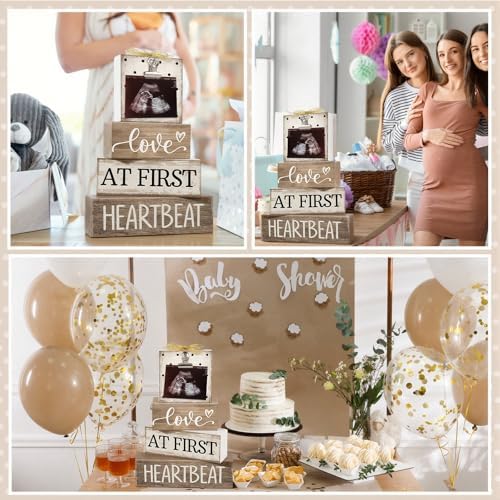 CroBlissful 4 Pcs Ultrasound Picture Frame Gender Reveal Gifts for Parents Wooden Sonogram Pregnancy Keepsake Love at First Heartbeat Pregnancy Gifts for Expecting Dad Mom, Baby Shower Decor - Image 6