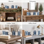 Threehoney 6 Piece Winter Wood Block Decor, Blue and White Winter Letter Sign with Snowflake, Rustic Wooden Tabletop Decorations for Shelf Mantel Tiered Tray Home Decor - Image 5