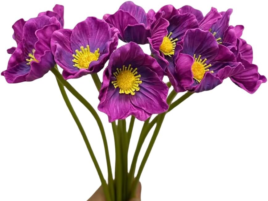 10 pcs Deep Purple Artificial Flowers Poppy Flowers,11" Faux Flower Stems - Image 2