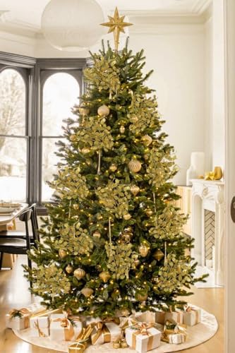 Oairse 8 Pcs Gold Glitter Christmas Tree Picks & Sprays, 26.8" Glitter Eucalyptus Leaves Stems for Christmas Tree Filler Branches Wreaths Centerpieces Holiday Decorations - Image 3