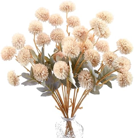 Mandy's 6 Stems Silk Beige Kiku Ball Flowers by Mandys