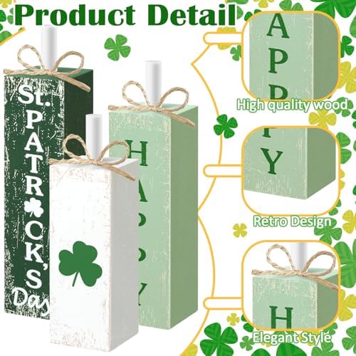 MiniInflat St. Patrick's 3 Pcs Table Decor, Wooden Block Sign Tiered Tray - Image 5