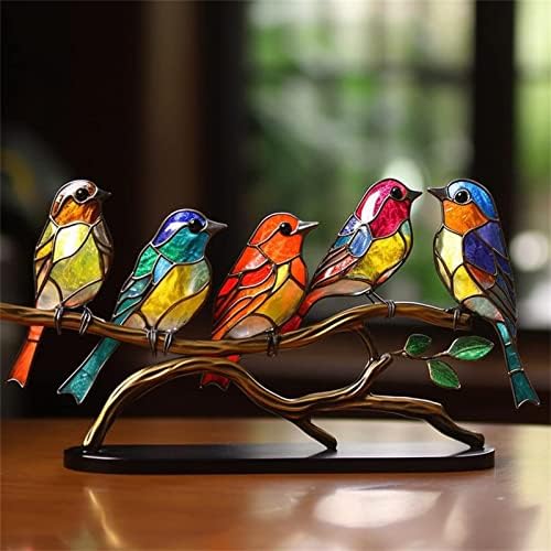 2023 New Stained Metal Birds On Branch Desktop Ornaments, Metal Flat Double Sided Colorful Birds Tabletop Decorations, Multicolor Hummingbird Craft Statue Bird Figurines Sculpture for Home Decor. by Vdhwter