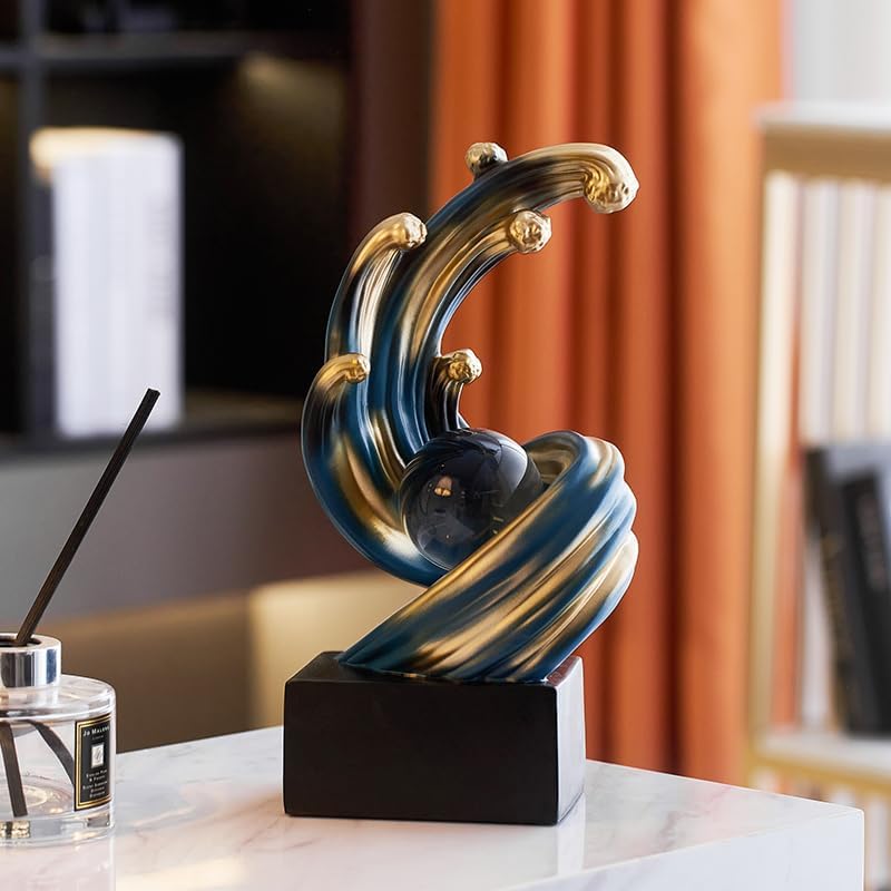 Modern Abstract Decorative Wave Statue, Blue Abstract Art Home Decor,Crystal Ball Art Wave Resin Sculpture, Office Desk Stand, Dining Table Center Decorative Aesthetics(B,Blue) - Image 4