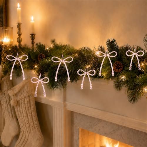 DIYDEC 24pcs Pearl Christmas Bow Ornament 7&4.5In Tree Topper Hanging Decor - Image 5