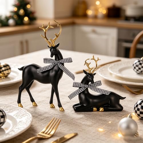 WDS WONDROUS Christmas Reindeer Decorations Modern Black Gold Table Decor - Image 2