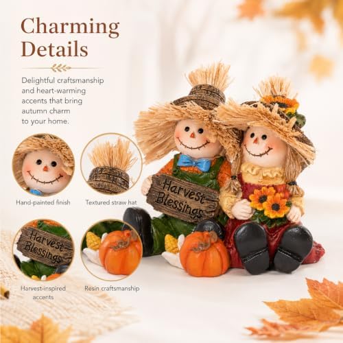 Hodao Thanksgiving Decorations Indoor Fall Scarecrow Couple Resin Figurine - Image 7