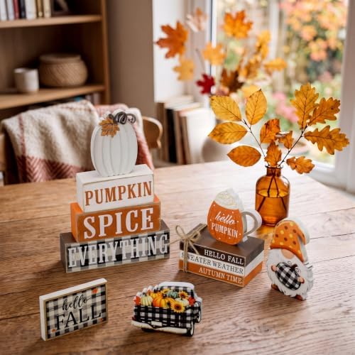 11 Pcs Fall Wooden Table Decorations Pumpkin Tiered Tray Decor - Image 4