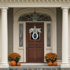 Ultra Large 14'' Last Name All Year Round Front Door Wreath with 26 Initial Letter Welcome Sign All Seasons Eucalyptus Garland and Bow Wreaths for Front Door Porch Farmhouse Decoration (O) - Image 6