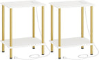 HOOBRO Side Table with Charging Station, Nightstand with 2-Layer Storage Shelves by HOOBRO