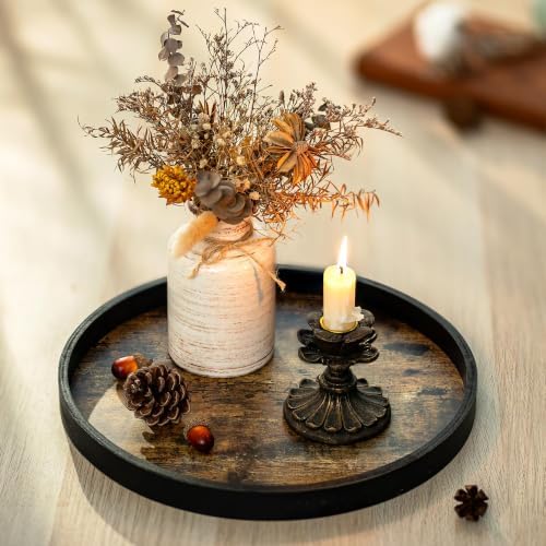 Hanobe Round Decorative Tray for Coffee Table Decor, Vintage Brown Finish - Image 4