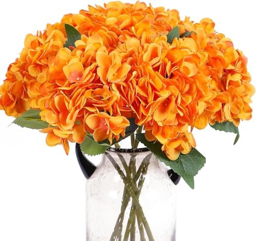 6Pcs 18" Orange Silk Hydrangea Artificial Flowers by Blooming+Paradise