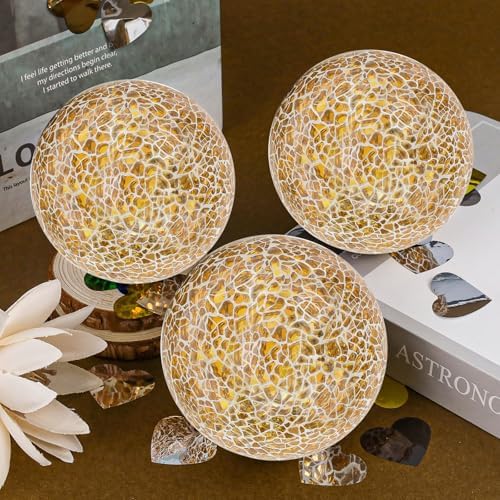 3 Pcs Decorative for Bowls,3.15" Gold Mosaic Glass Balls for Decor - Image 4