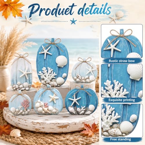 Leinuosen 6 Pcs Coastal Pumpkin Decor, Blue Fall Decorations for Home - Image 4