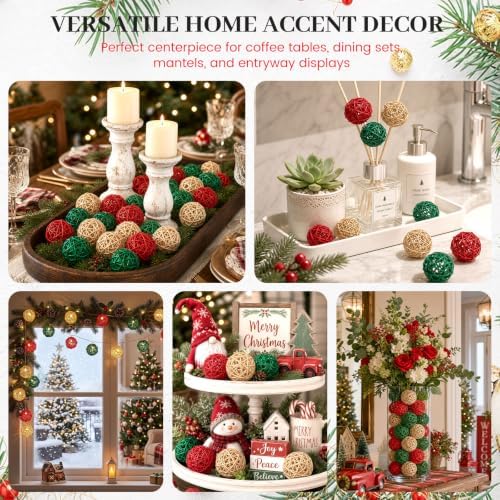 DomeStar 24 PCS Christmas Decorative Balls, 2 Inch Rattan Bowl Fillers - Image 5