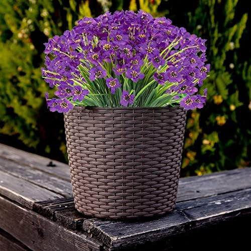 Outdoor Artificial Fake Flowers Plants - 24 Bundles UV Resistant Artificial Violet Plastic Faux Flowers Greenery Shrubs for Outdoor Hanging Plants Garden Porch Window Box Decor (Purple) - Image 5