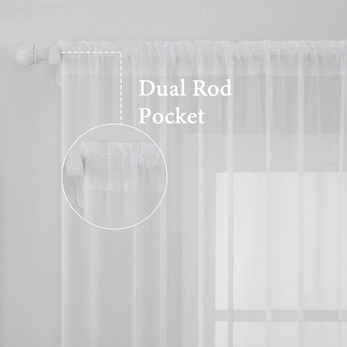 MIULEE White Window Sheer Curtains 2 Panels Width 38 x Length 63 Inches | Window - Image 2