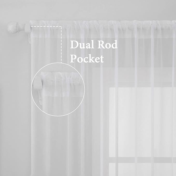 MIULEE White Sheer Curtains 96 Inches Long, 54 X 96 Inches, 2 Panels | Solid - Image 2