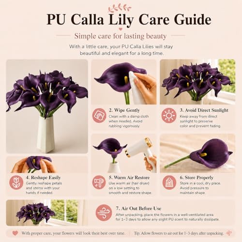 Mandy's 20pcs Grape Purple Calla Lily Artificial Flowers - Image 6