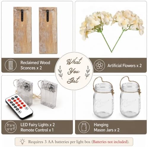 Rustic Mason Jar Sconces Wall Decor, Rustic Brown, Set of 2 - Image 3