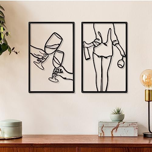 CHENGU 3 Pieces Metal Minimalist Abstract Woman Wall Art Line Drawing Wall Art Decor Single Line Female Home Hanging for Kitchen Bathroom Living Room - Image 3