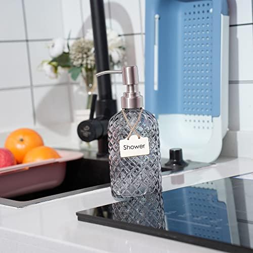 16oz Diamond Pattern Glass Soap Dispenser with Rust Resistant Pump - Image 2
