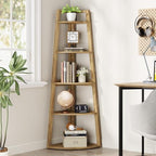 Tribesigns 70 inch Tall Corner Shelf, 5 Tier Modern Corner Bookshelf Bookcase Industrial Corner Ladder Shelf Plant Stand for Living Room, Kitchen, Home Office (Light Brown) - Image 5