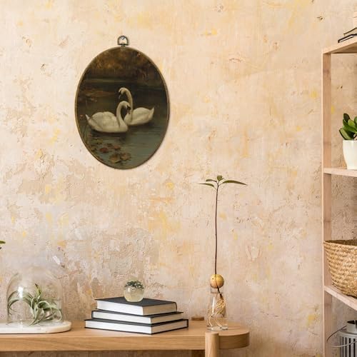 CUANFDDSF Vintage Swan Oval Wall Art Decor, Modern Farmhouse Swan Wall Hanging Decor, Moody Cottagecore Farmhouse Antique Animal Framed Canvas Prints for Home Bedroom Living Room, 8.6x11.4 Inch - Image 4