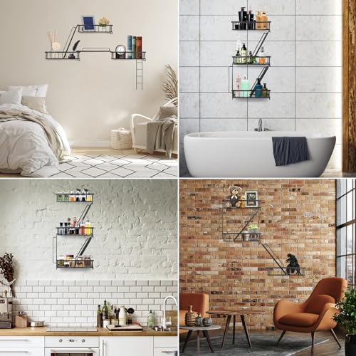 SweetSage Fire Escape Wall Shelf - New York Decorative Ladder Shelf, Wall Art Floating Shelf Black Metal Shelves for Bedroom, Home Office Storage and Display (3-Tier) - Image 3